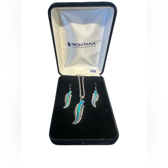 Montana Silversmiths Jewelry - Montana Silversmiths Inlay Feather Necklace with Matching Earrings